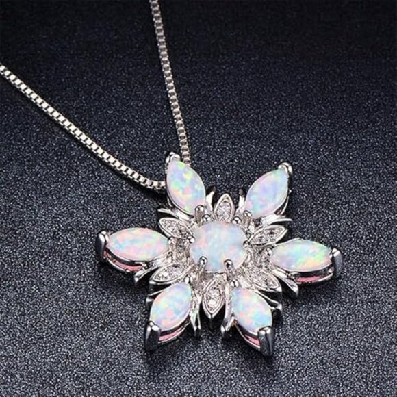 Neiman Marcus Opal 925 Sterling Silver Snowflake Necklace - Picture 1 of 4